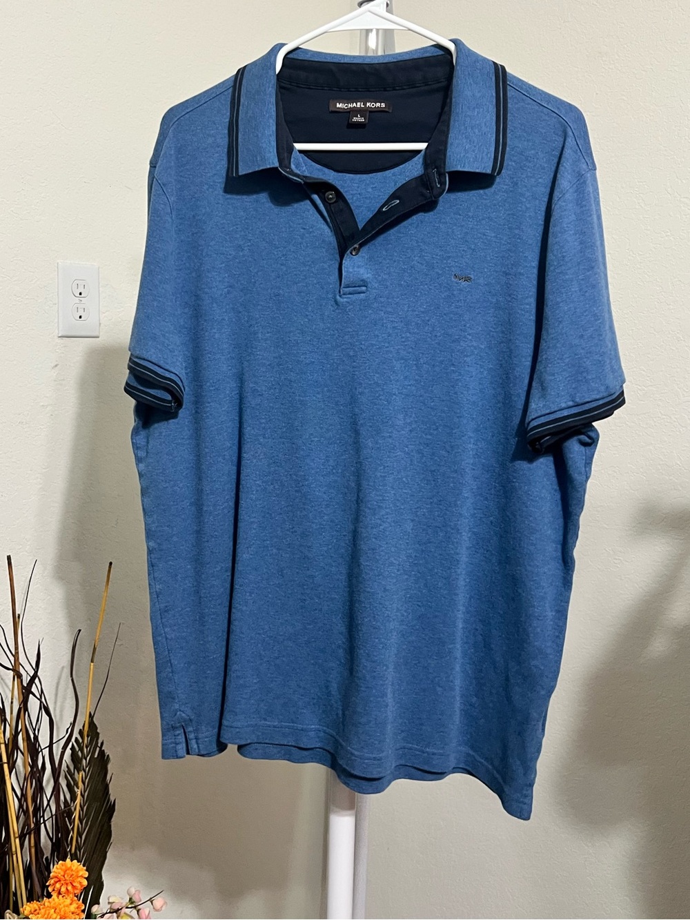 Michael Kors Men's Slate Blue Polo with Navy Trim